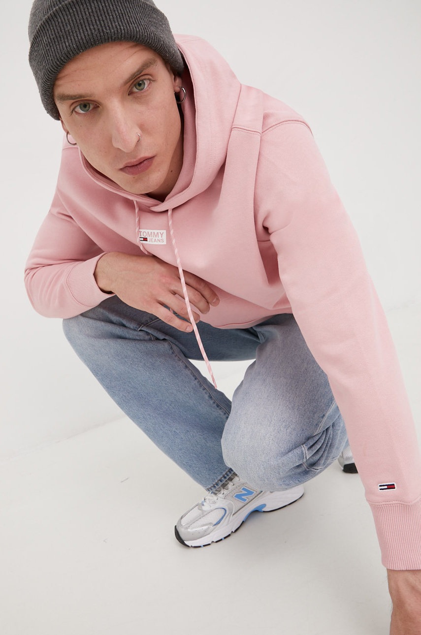 

Бавовняна кофта Tommy Jeans чоловіча колір рожевий однотонна