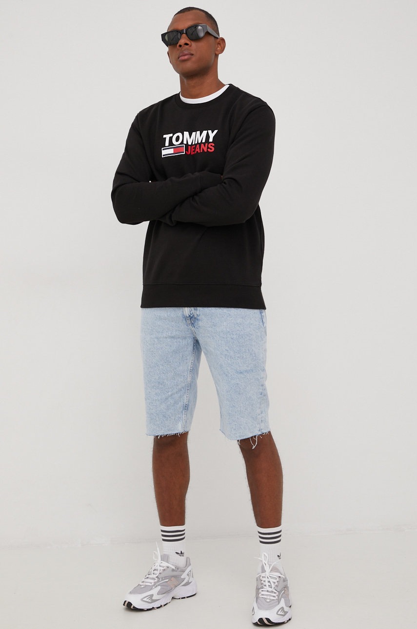 

Хлопковая кофта Tommy Jeans мужская цвет чёрный с принтом