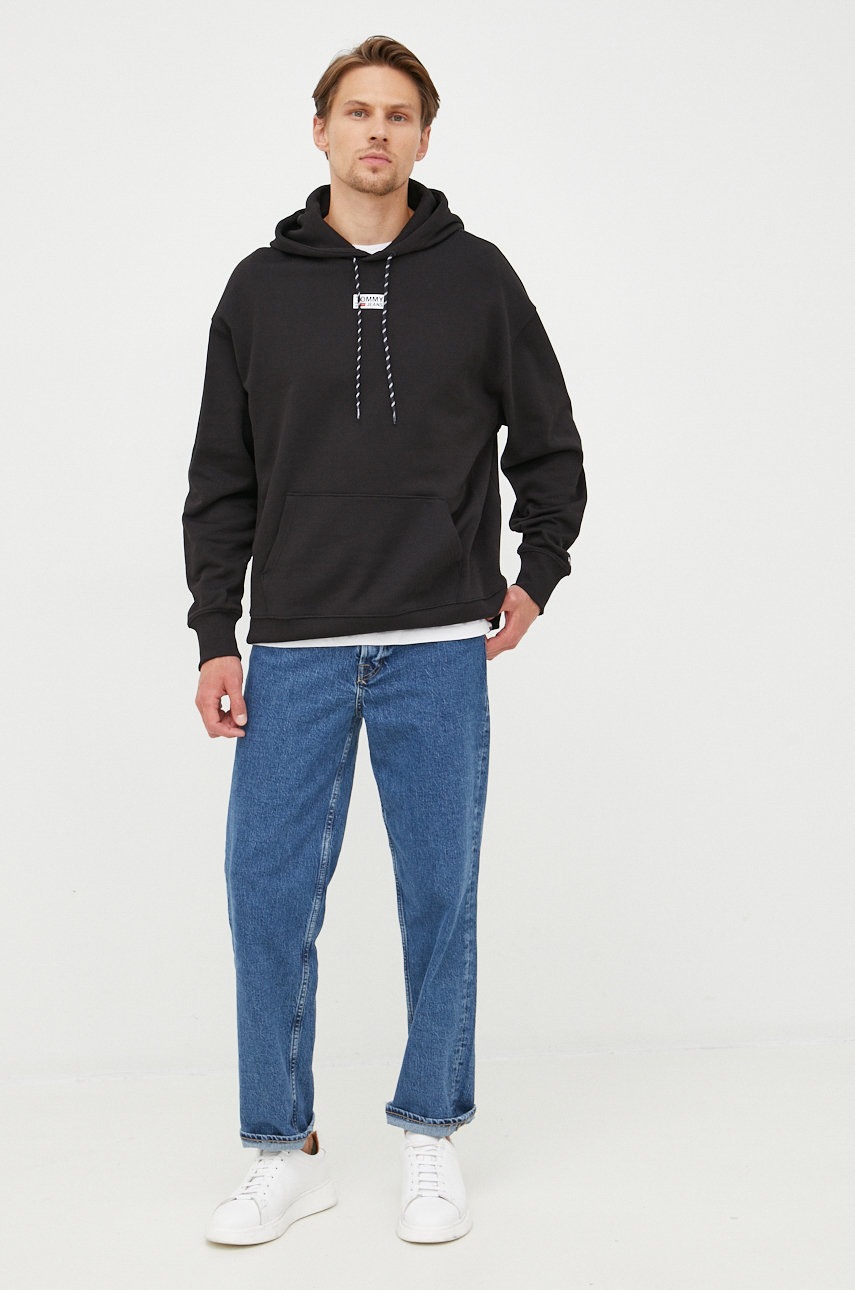 

Хлопковая кофта Tommy Jeans мужская цвет чёрный однотонная