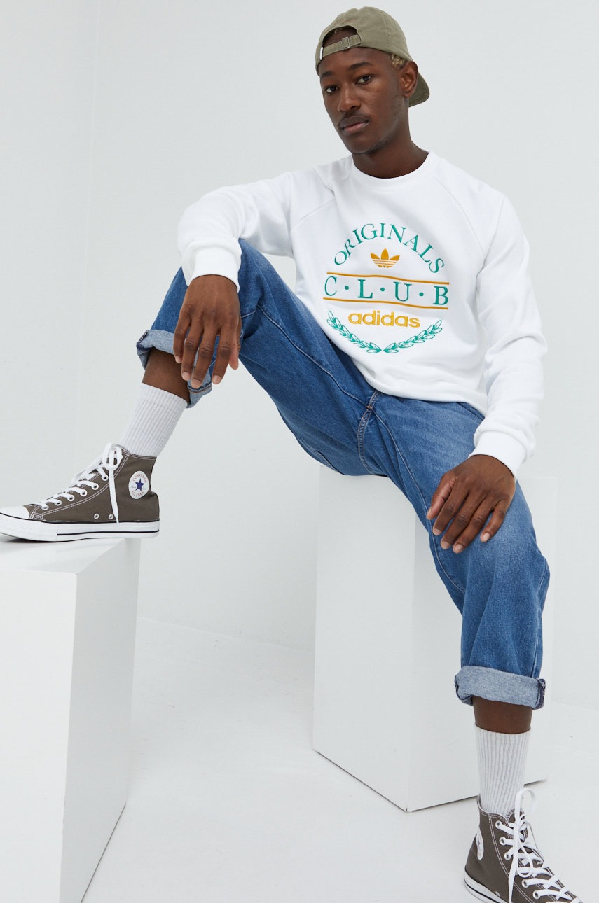 

Памучен суичър adidas Originals в бяло с апликация, Бял