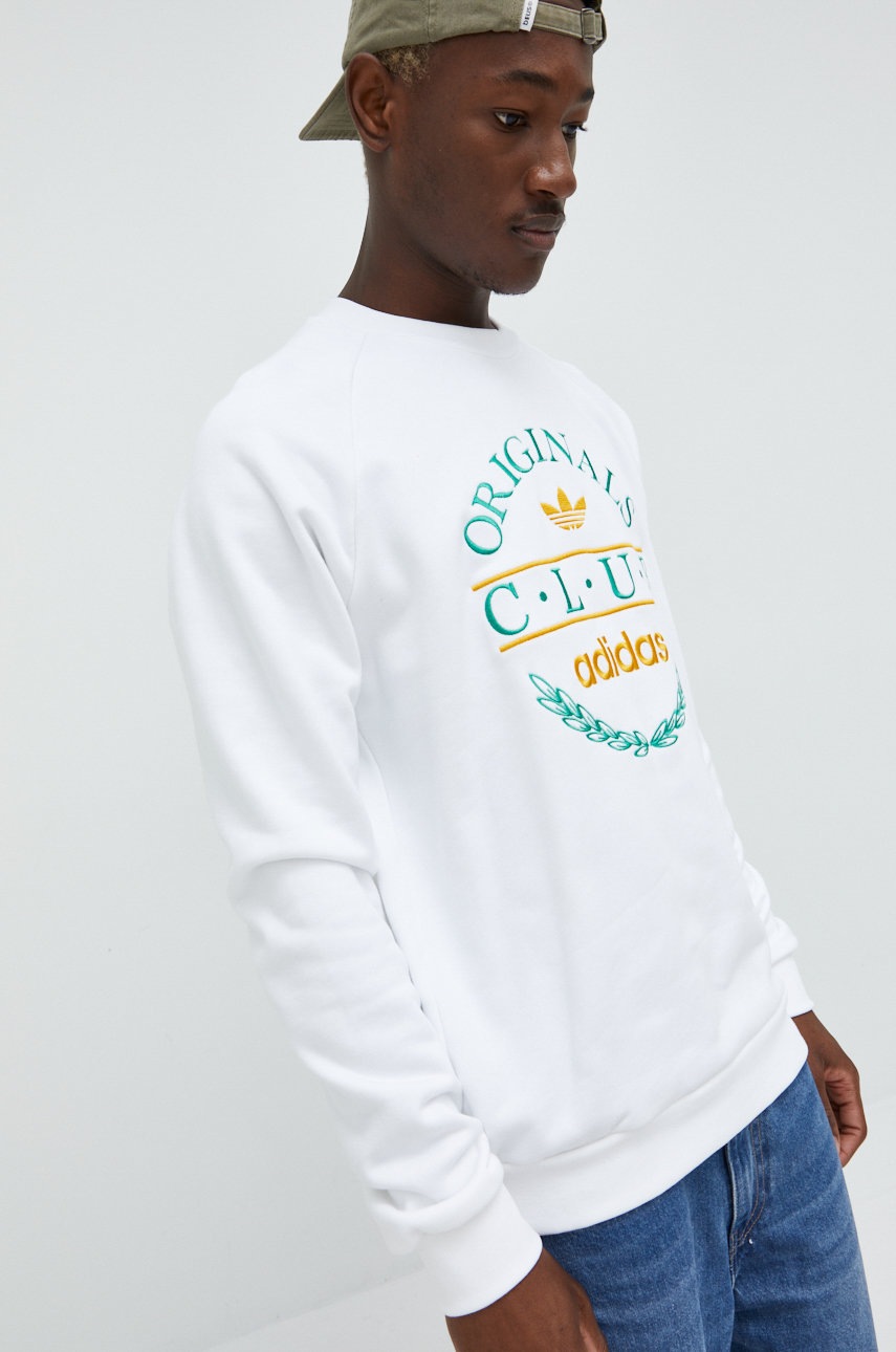 

Хлопковая кофта adidas Originals мужская цвет белый с аппликацией