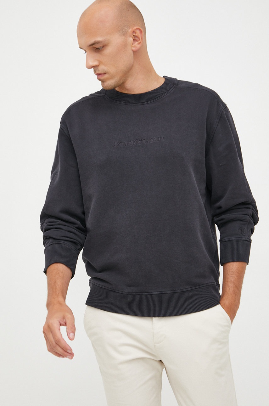 

Памучен суичър Calvin Klein Jeans в черно с изчистен дизайн, Черен