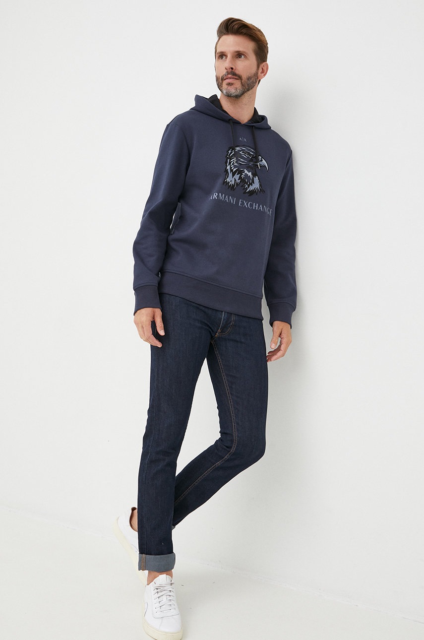 

Кофта Armani Exchange мужская цвет синий с аппликацией