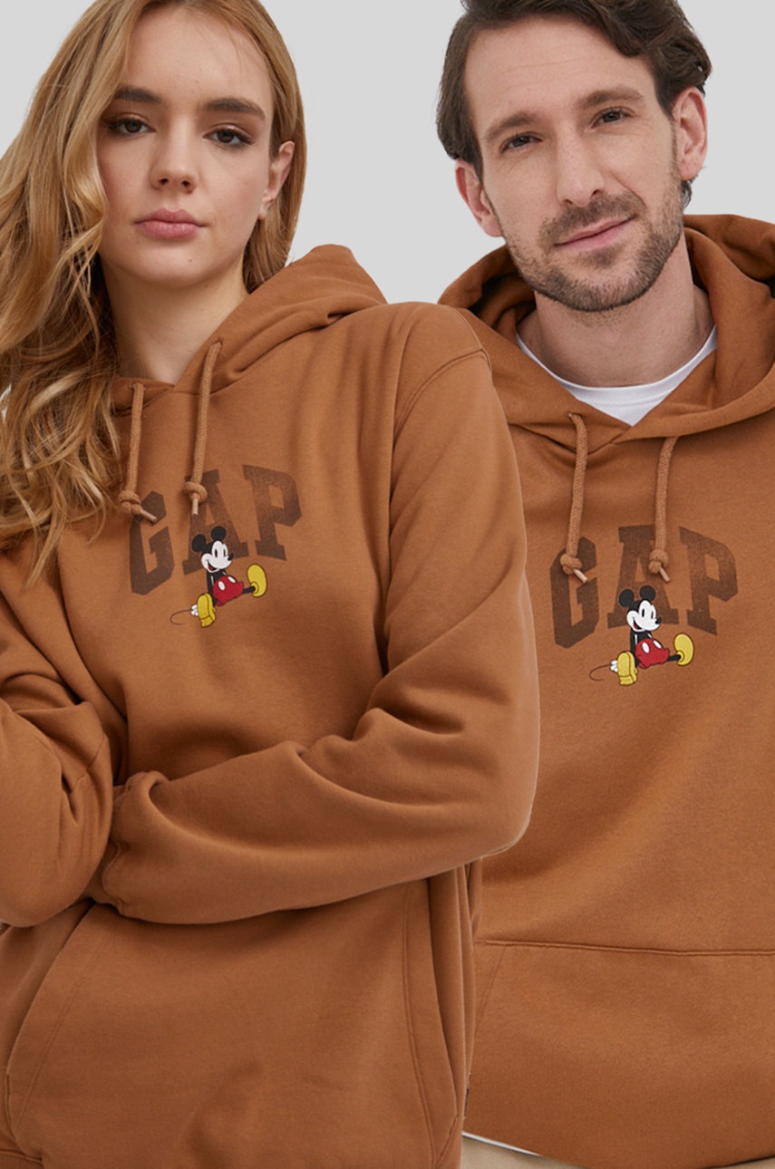 

Суичър GAP x Disney в кафяво с принт, Кафяв