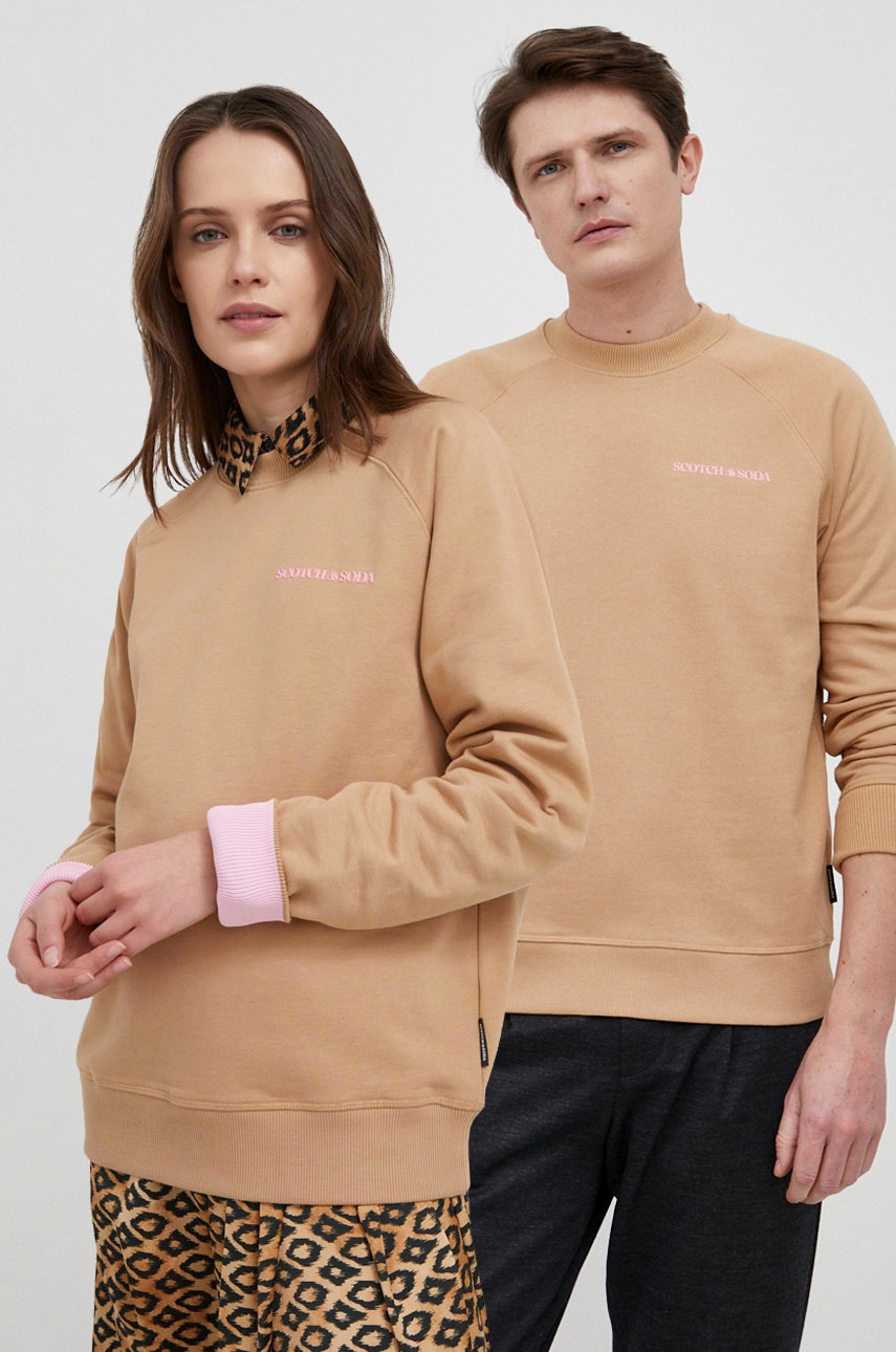 

Памучен суичър Scotch & Soda в бежово с изчистен дизайн, Бежов