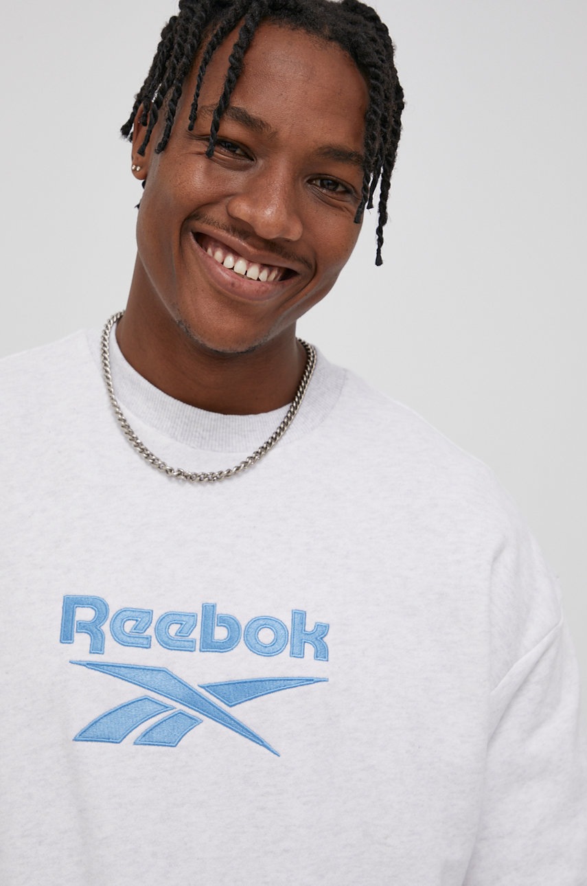 

Хлопковая кофта Reebok Classic H54454 цвет серый с аппликацией