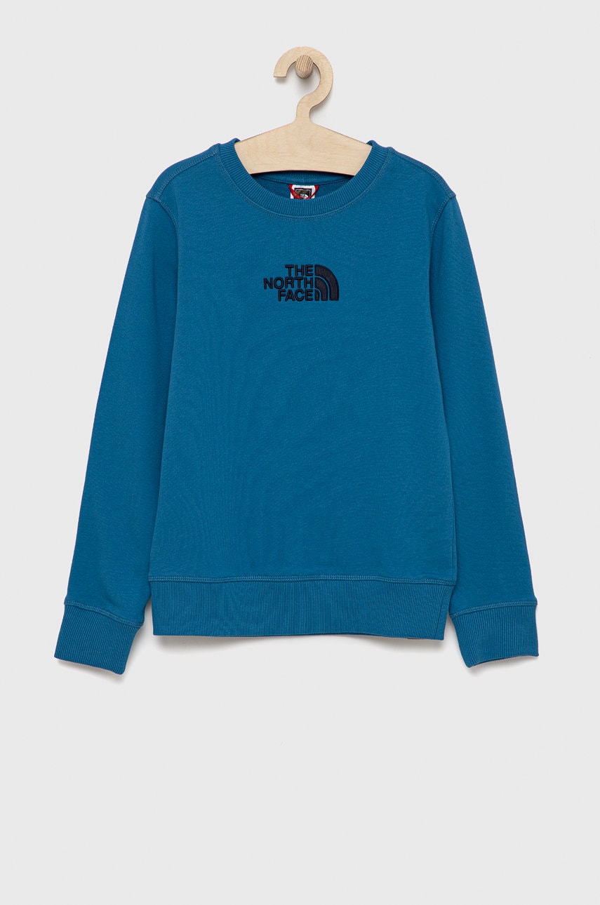 The North Face hanorac de bumbac pentru copii culoarea albastru marin, cu imprimeu
