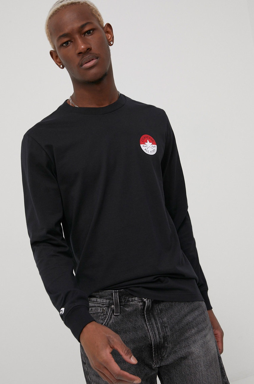 

Памучна блуза с дълги ръкави Converse X Pokemon в черно с принт, Черен