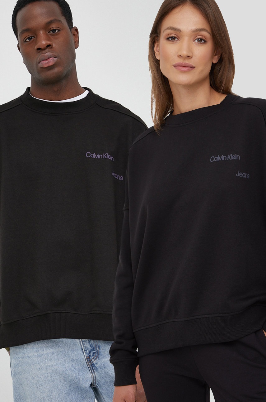 

Суичър Calvin Klein Jeans в черно с изчистен дизайн, Черен
