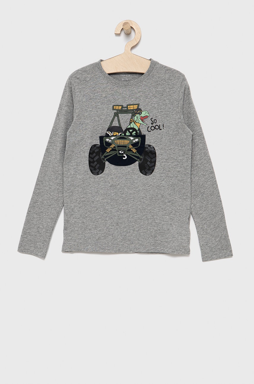 Name It longsleeve din bumbac pentru copii culoarea gri, cu imprimeu