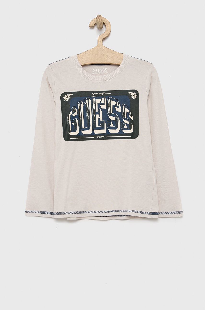

Детска блуза с дълги ръкави Guess в бежово с принт, Бежов