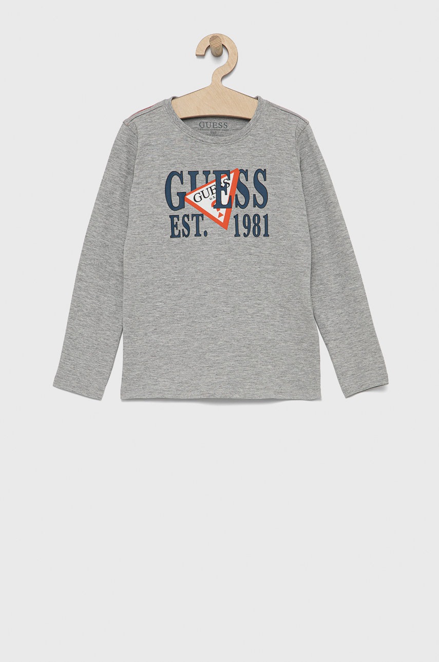 

Детска блуза с дълги ръкави Guess в сиво меланж на, Сив