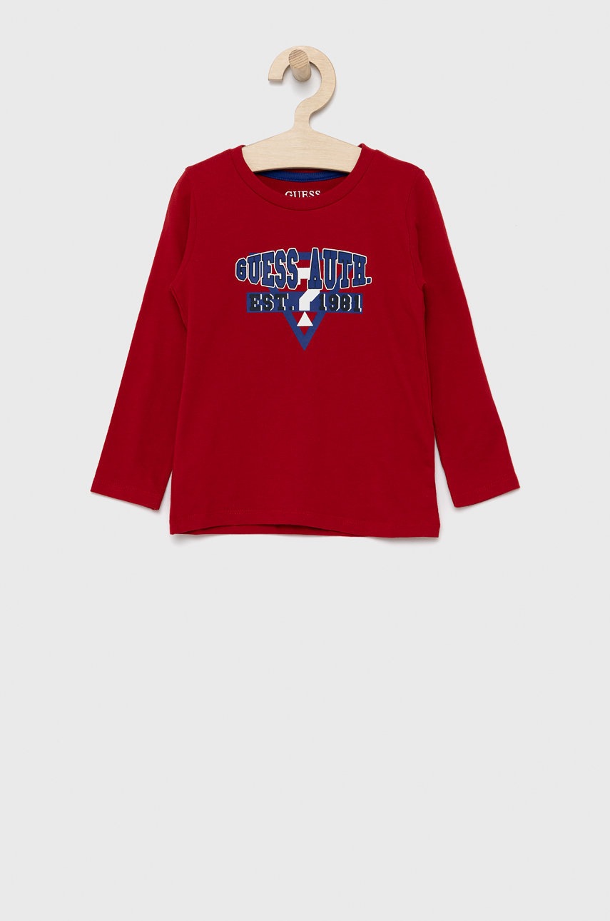

Детска блуза с дълги ръкави Guess в червено с принт, Червен