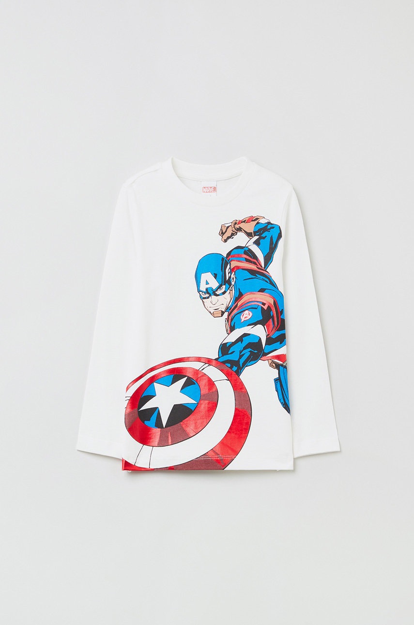 

Детска блуза с дълги ръкави OVS X Captain America в бяло с принт, Бял