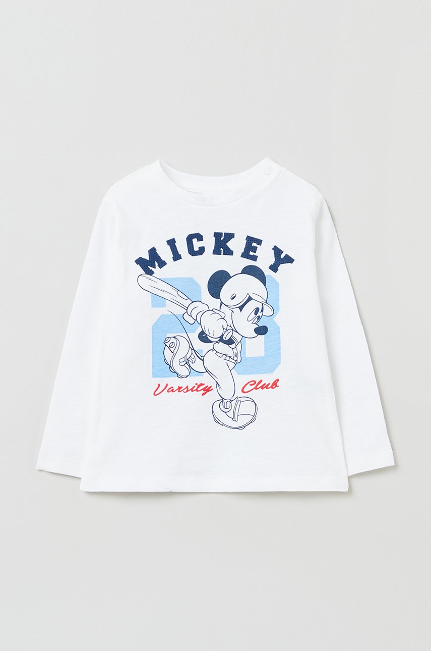 Дитячий бавовняний лонгслів OVS X Disney колір білий з принтом Дитячий бавовняний лонгслів OVS X Disney колір білий з принтом