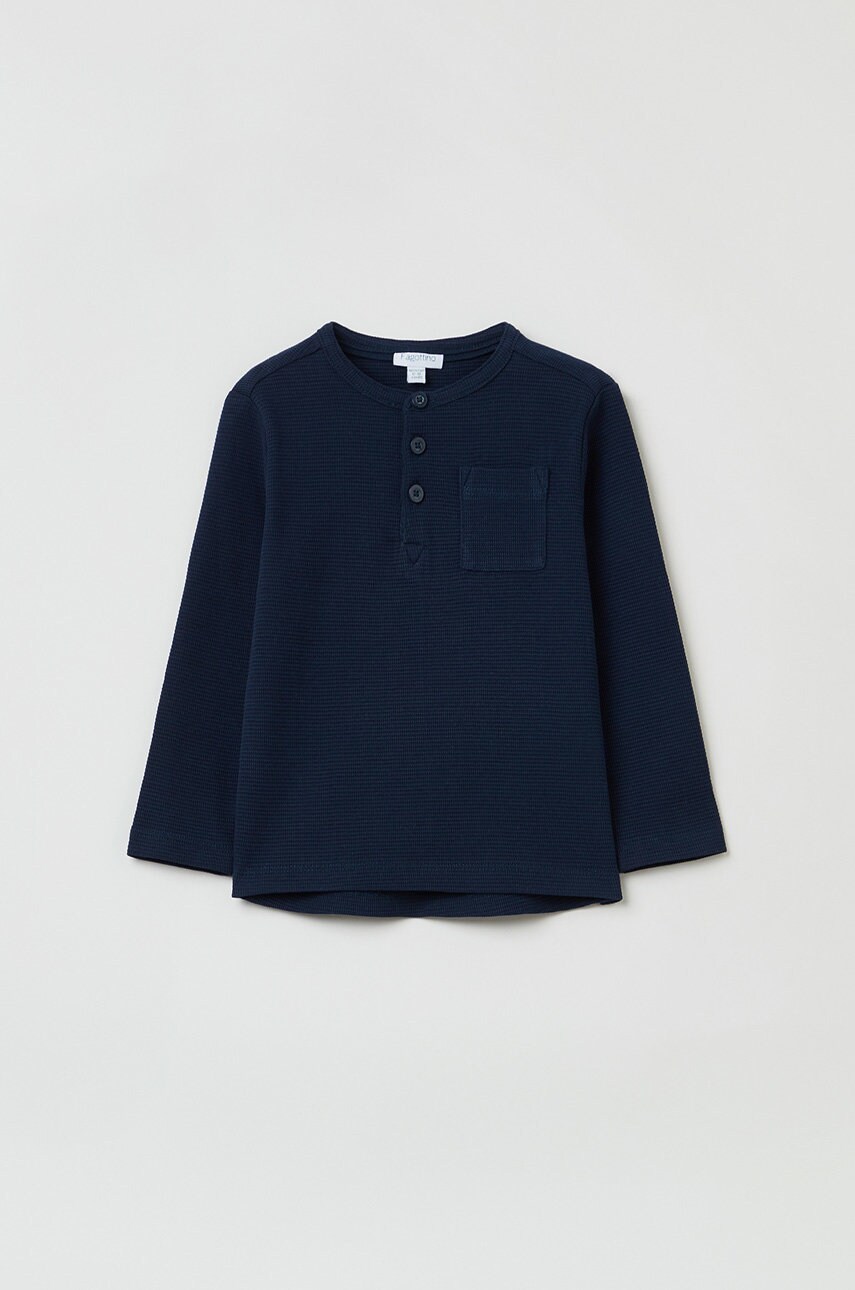 OVS longsleeve din bumbac pentru copii culoarea albastru marin, neted