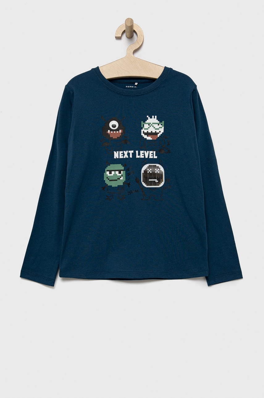 Name It longsleeve din bumbac pentru copii culoarea albastru marin, modelator