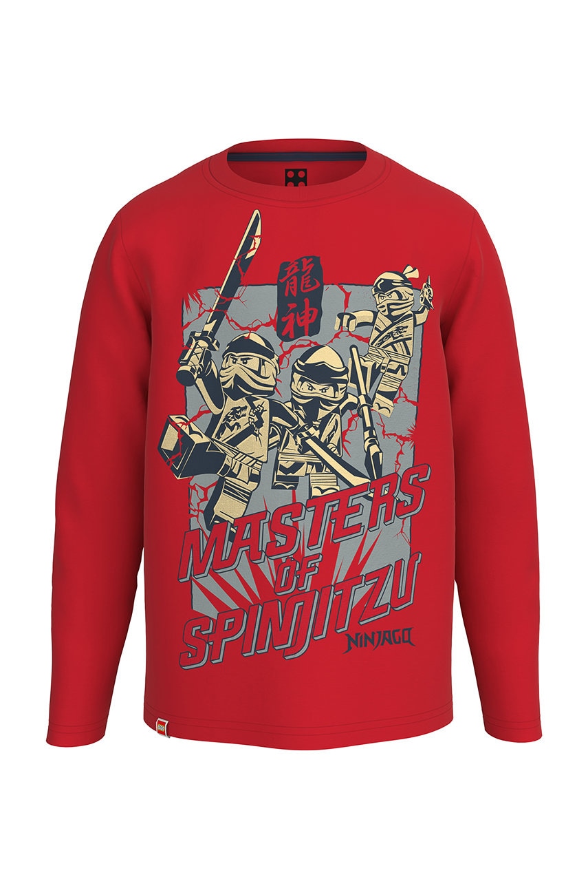 Lego Wear longsleeve din bumbac pentru copii culoarea rosu, cu imprimeu