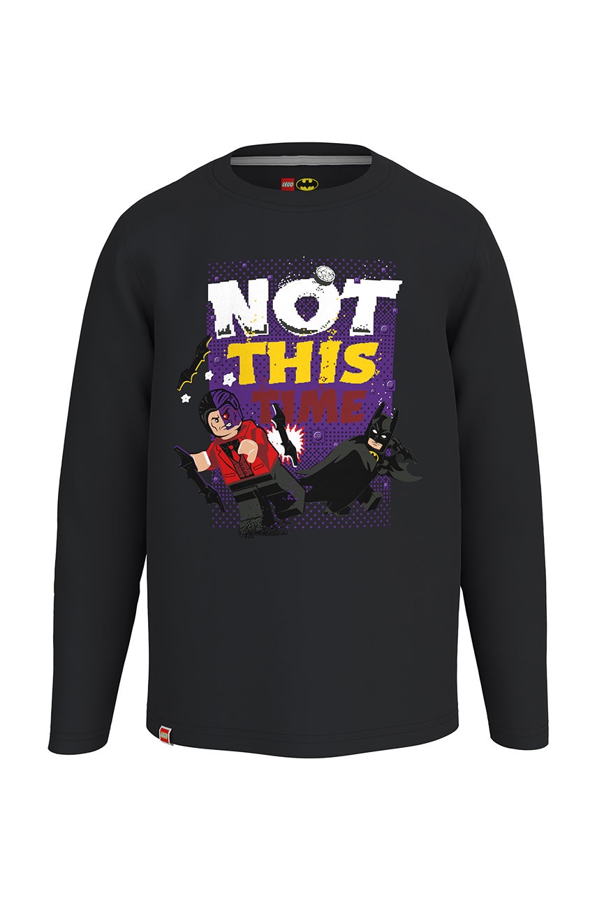 Lego Wear longsleeve din bumbac pentru copii culoarea negru, cu imprimeu