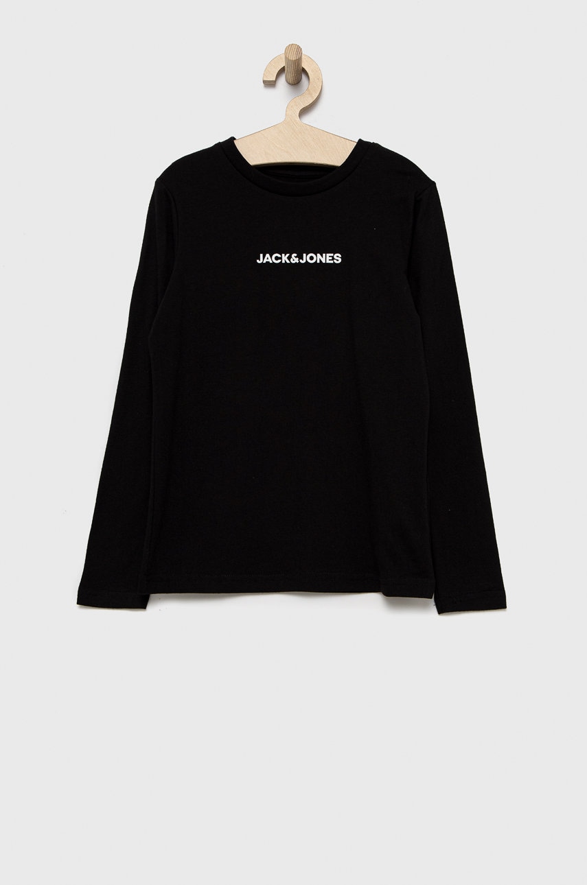 Jack & Jones longsleeve din bumbac pentru copii culoarea negru, cu imprimeu