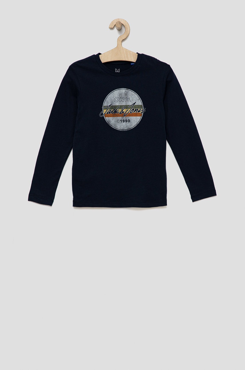 

Памучна блуза с дълги ръкави Jack & Jones в тъмносиньо с принт, Тъмносин