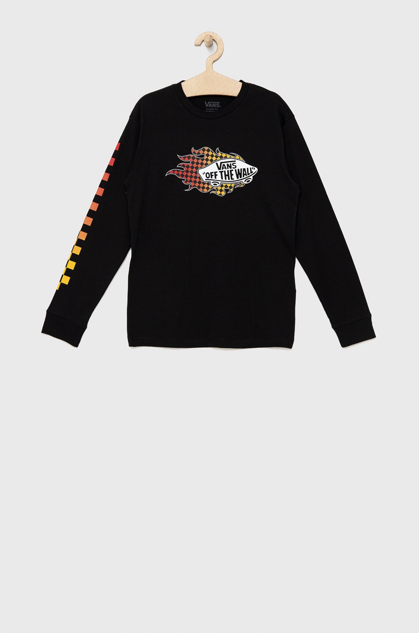 

Детска блуза с дълги ръкави Vans в черно с принт, Черен