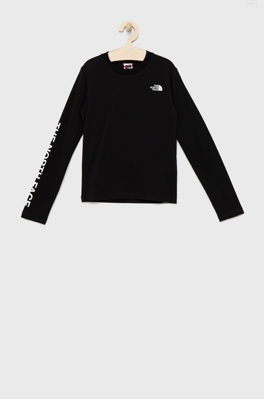 The North Face longsleeve din bumbac pentru copii culoarea negru, cu imprimeu