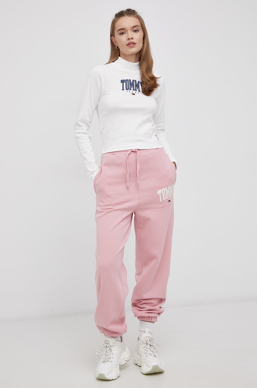 

Лонгслив Tommy Jeans женский цвет белый с полугольфом