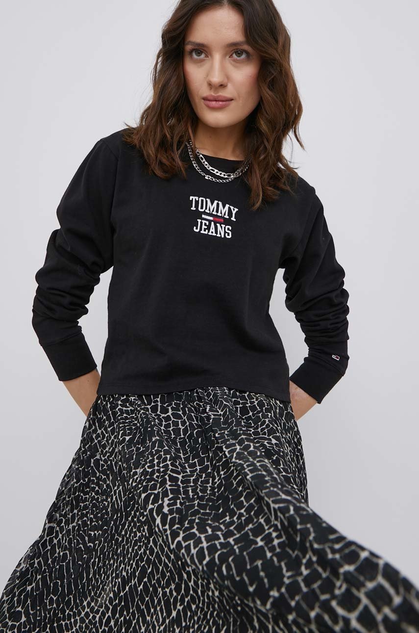 

Бавовняний лонгслів Tommy Jeans колір чорний