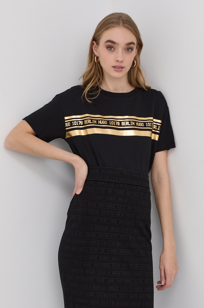 Hugo Tricou din bumbac culoarea negru Hugo Tricou din bumbac culoarea negru ANSWEAR