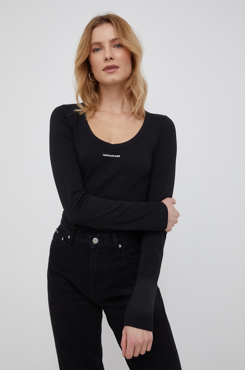 

Блуза с дълги ръкави Calvin Klein Jeans дамска в черно, Черен