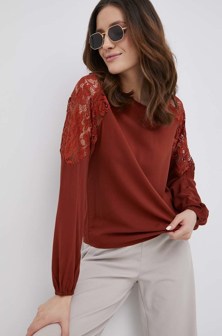 JDY bluza femei, culoarea maro, neted imagine reduceri black friday 2021 answear.ro
