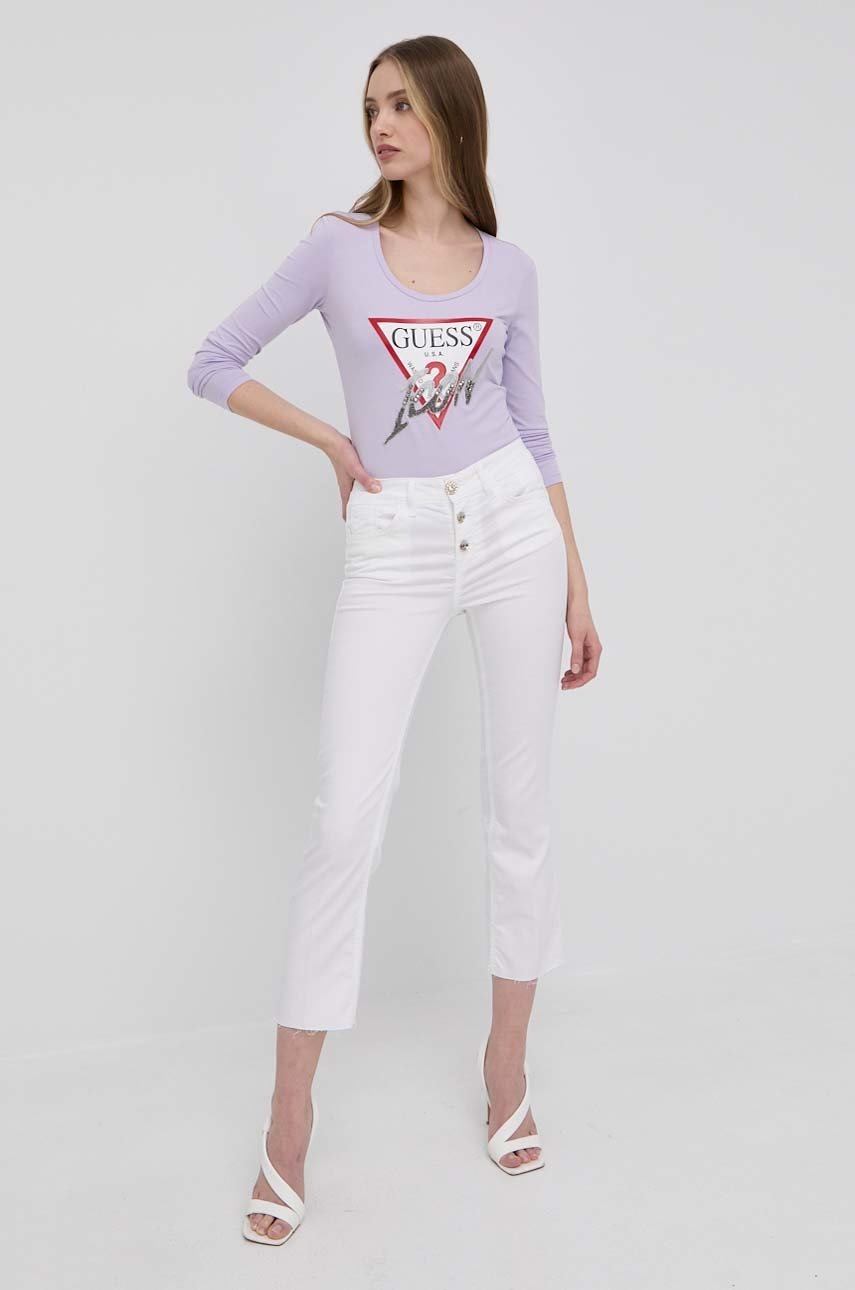 

Лонгслів Guess жіночий колір фіолетовий