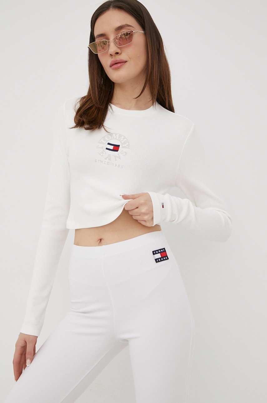 

Блуза с дълги ръкави Tommy Jeans дамски в бяло, Бял
