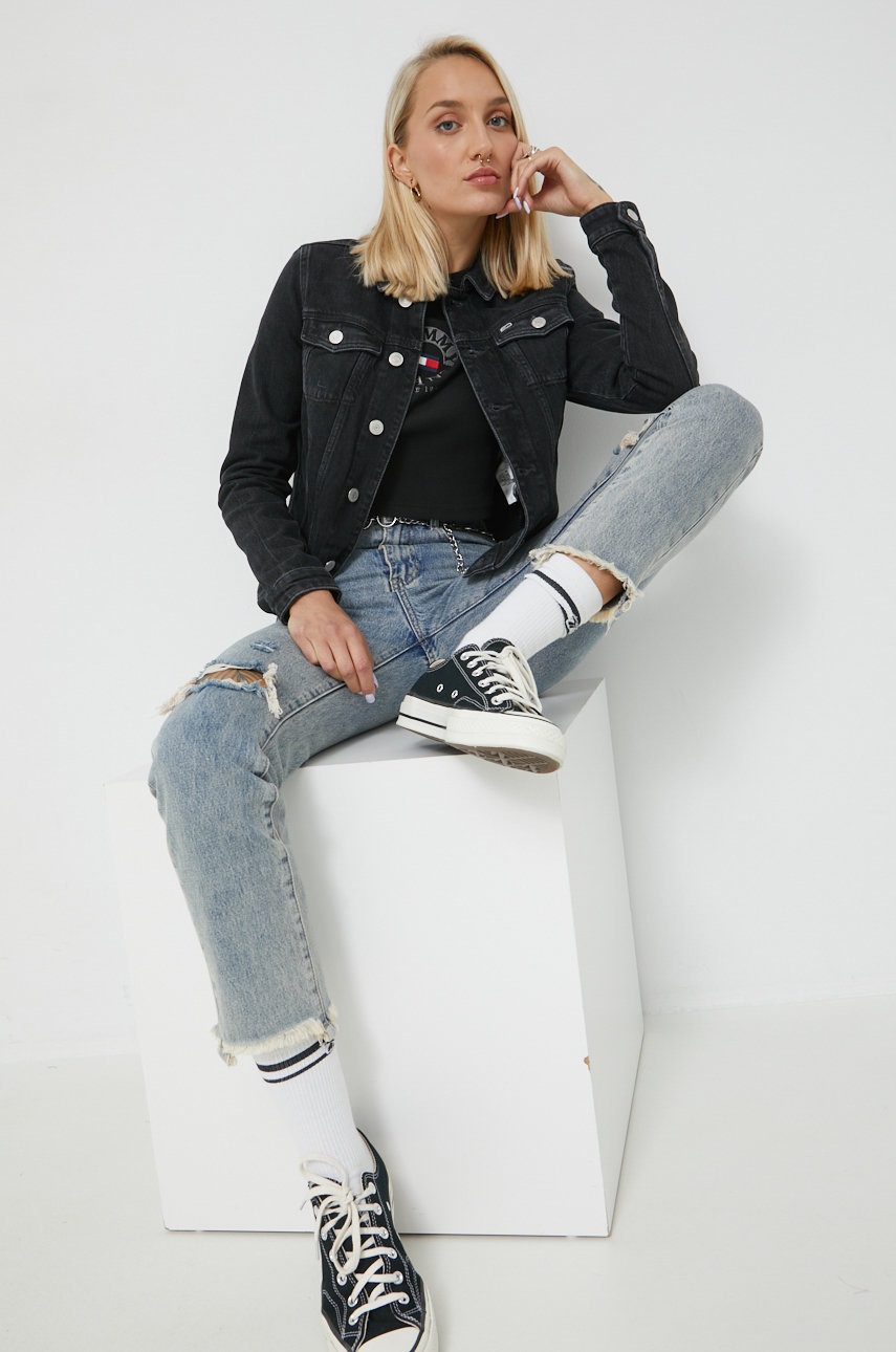

Лонгслив Tommy Jeans женский цвет чёрный