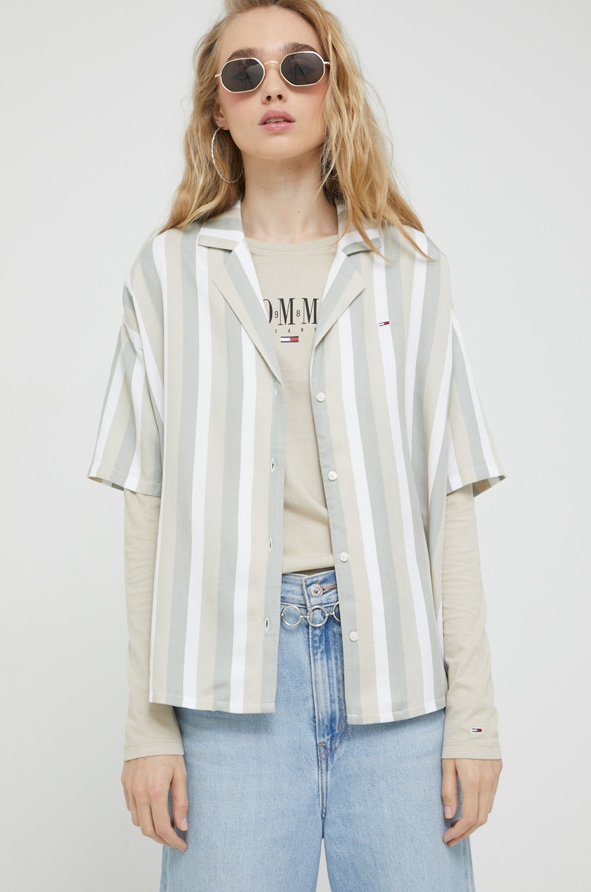 

Хлопковый лонгслив Tommy Jeans цвет бежевый