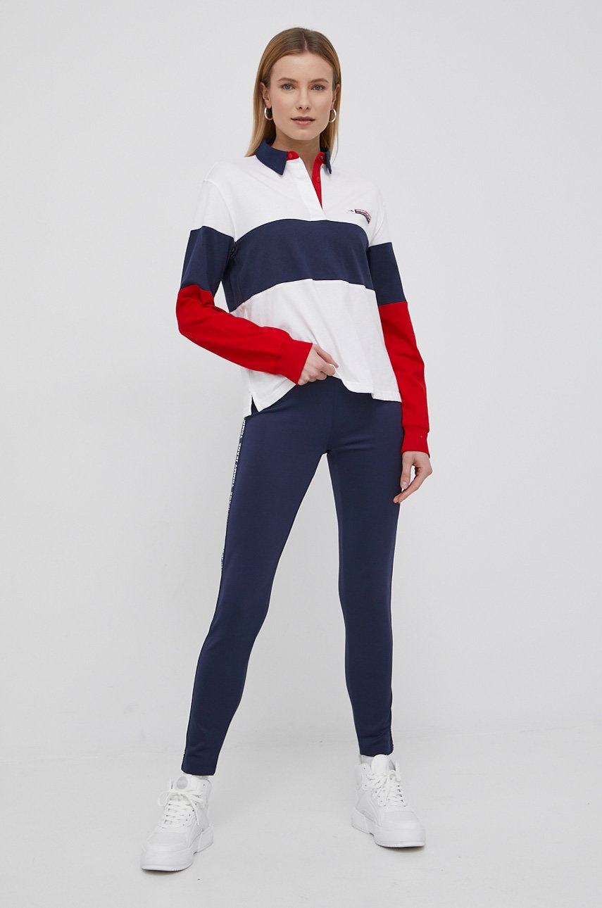 

Бавовняний лонгслів Tommy Jeans колір синій з коміром