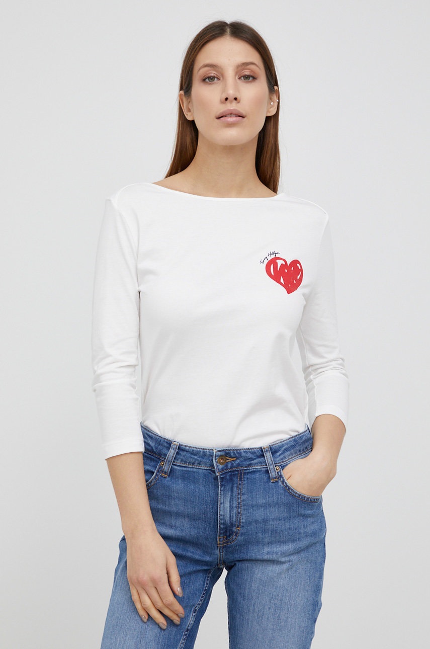

Памучна блуза с дълги ръкави Tommy Hilfiger в бяло, Бял
