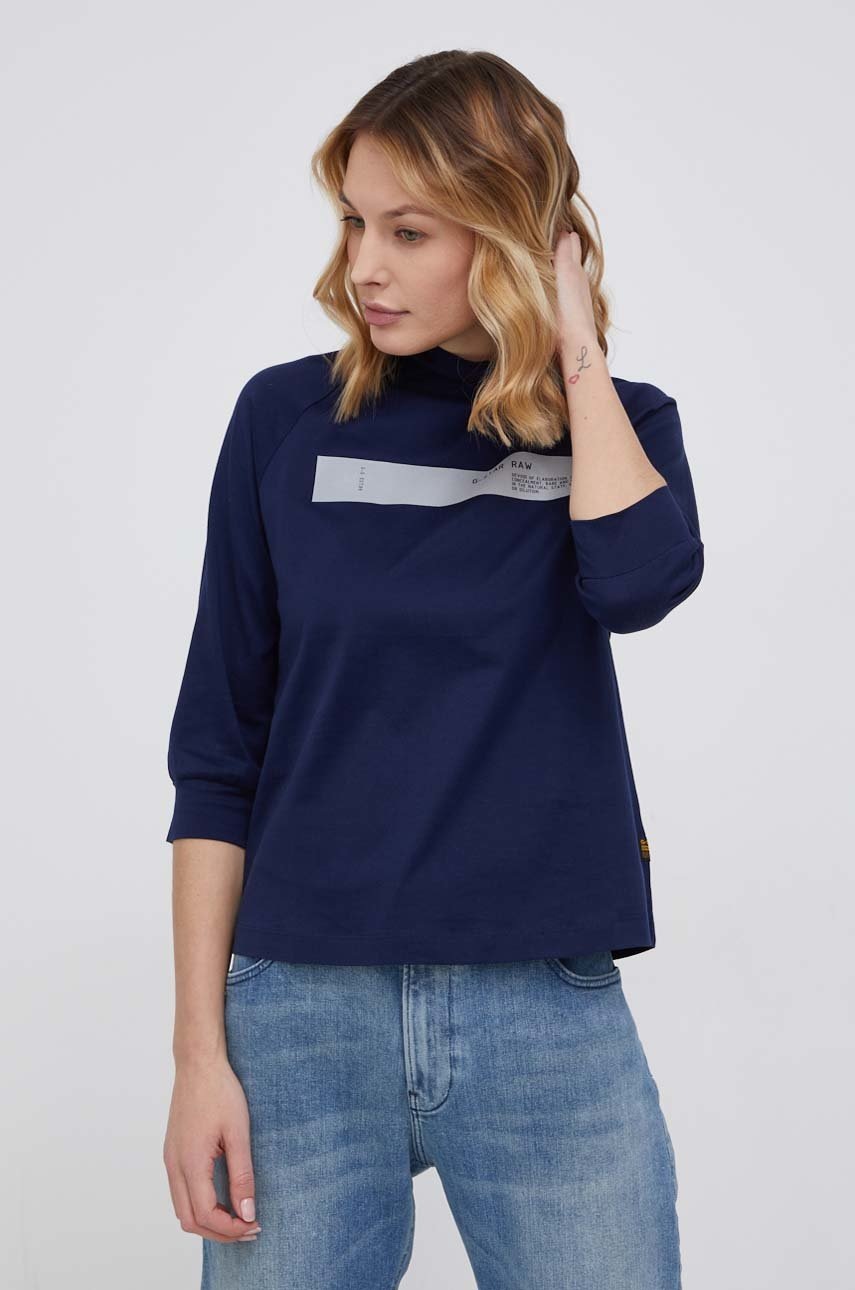 

Хлопковый лонгслив G-Star Raw цвет синий с полугольфом