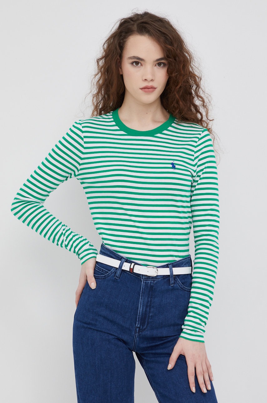 

Памучна блуза с дълги ръкави Polo Ralph Lauren в зелено, Зелен