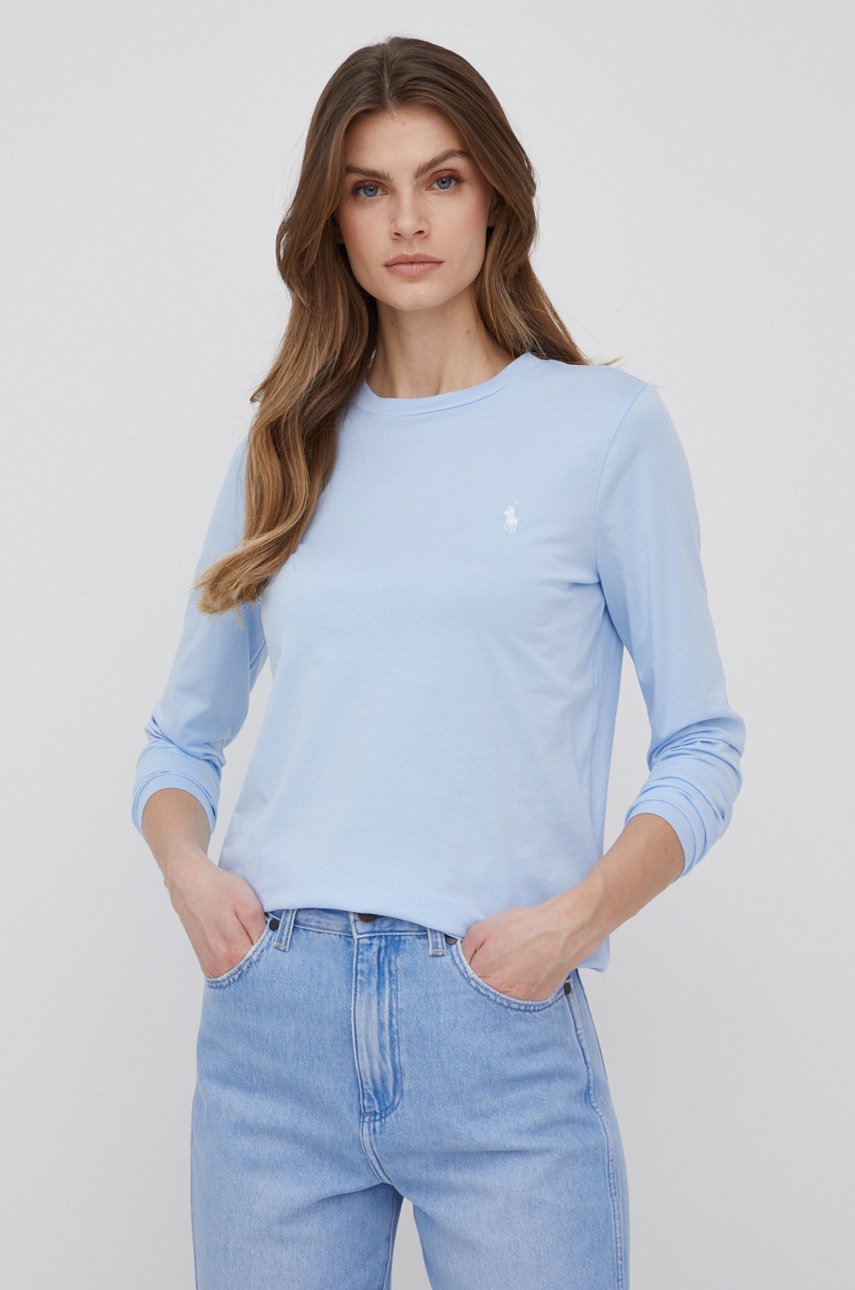 

Памучна блуза с дълги ръкави Polo Ralph Lauren, Син