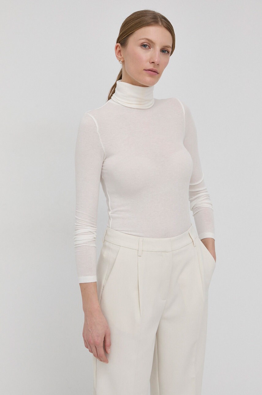 Bruuns bazaar longsleeve din amestec de lână angela culoarea alb, cu guler