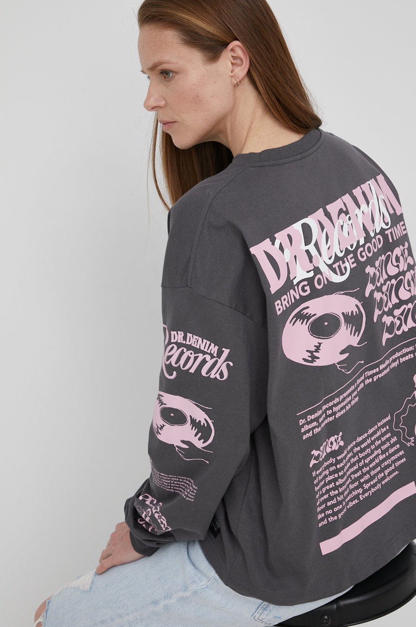 

Памучна блуза с дълги ръкави Dr. Denim дамска в сиво, Сив