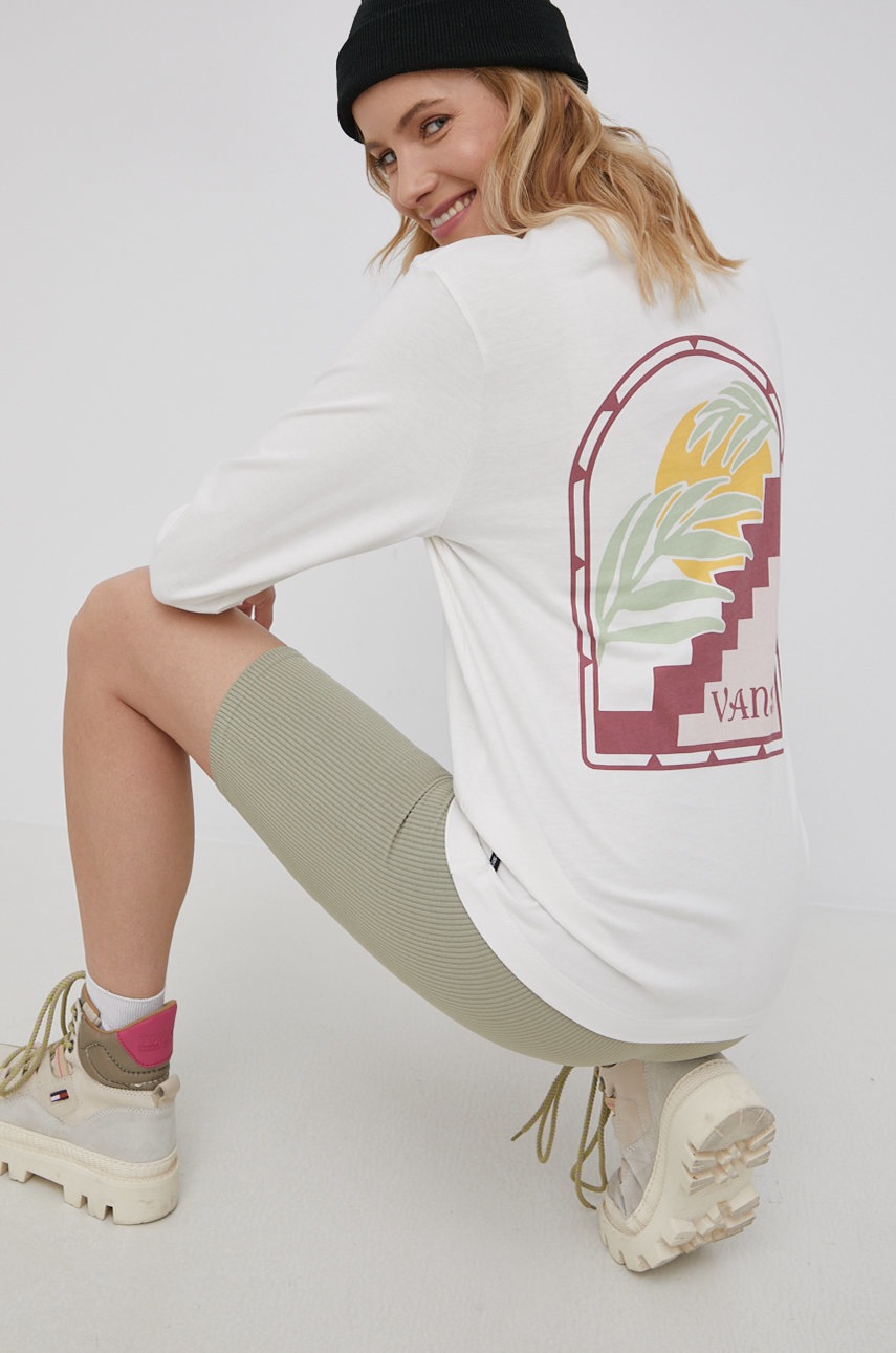 

Памучна блуза с дълги ръкави Vans в бяло, Бял