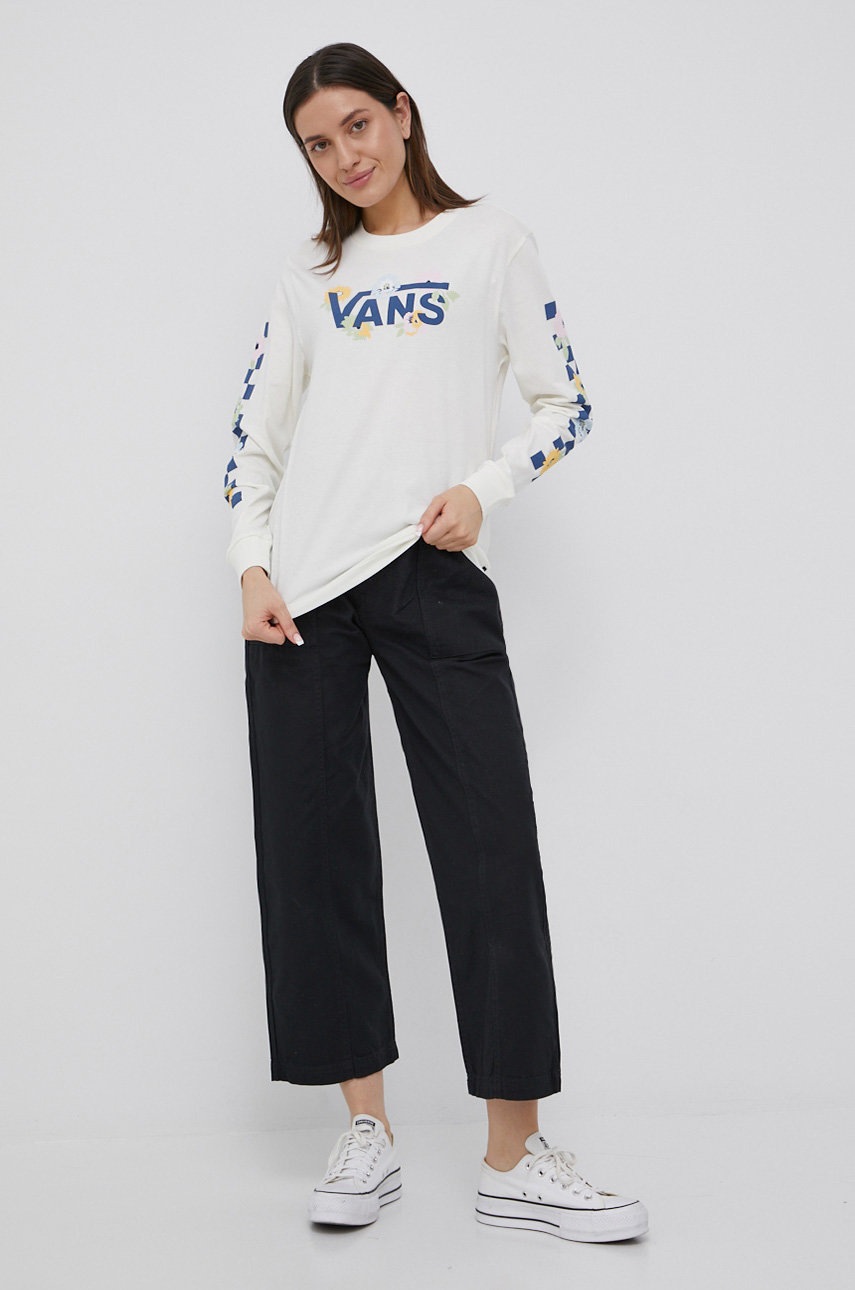 

Памучна блуза с дълги ръкави Vans в бежово, Бежов