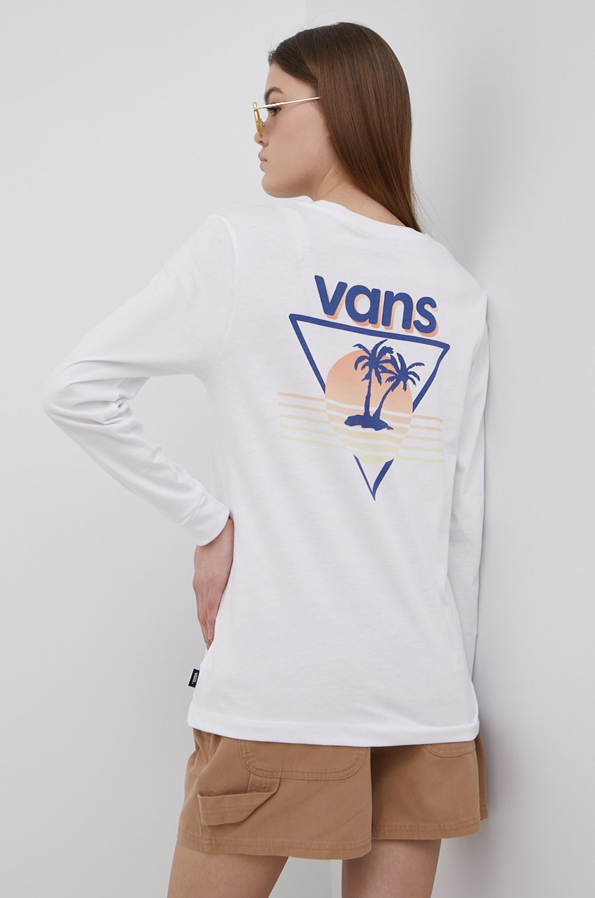 

Памучна блуза с дълги ръкави Vans в бяло, Бял
