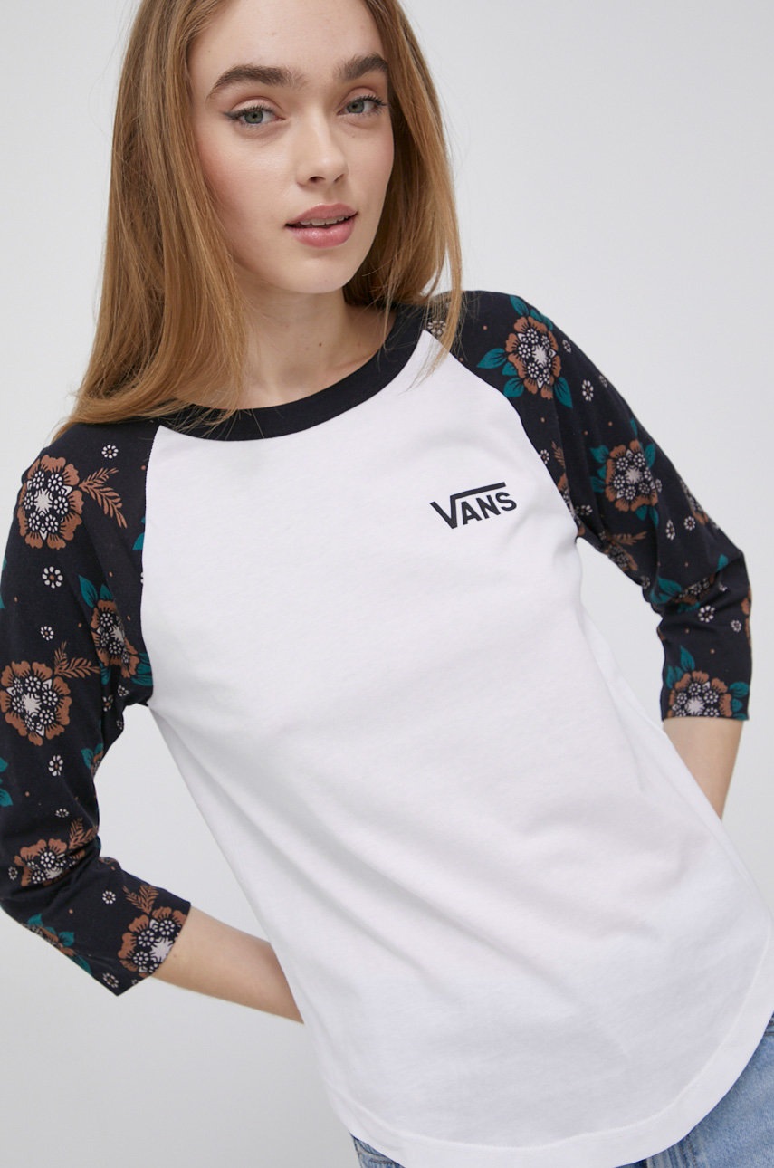 

Памучна блуза с дълги ръкави Vans в бяло, Бял