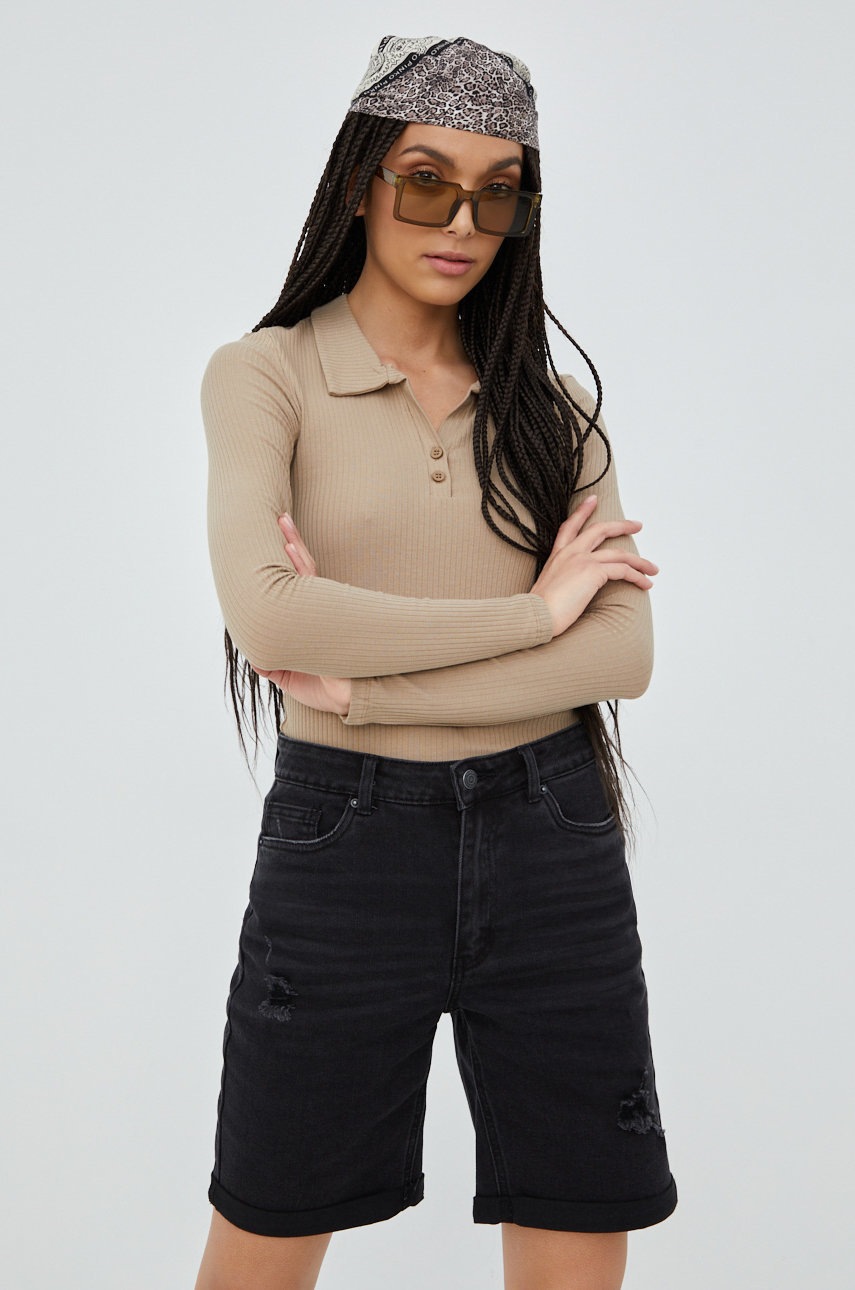 

Лонгслів Vero Moda Molly жіночий колір бежевий з коміром