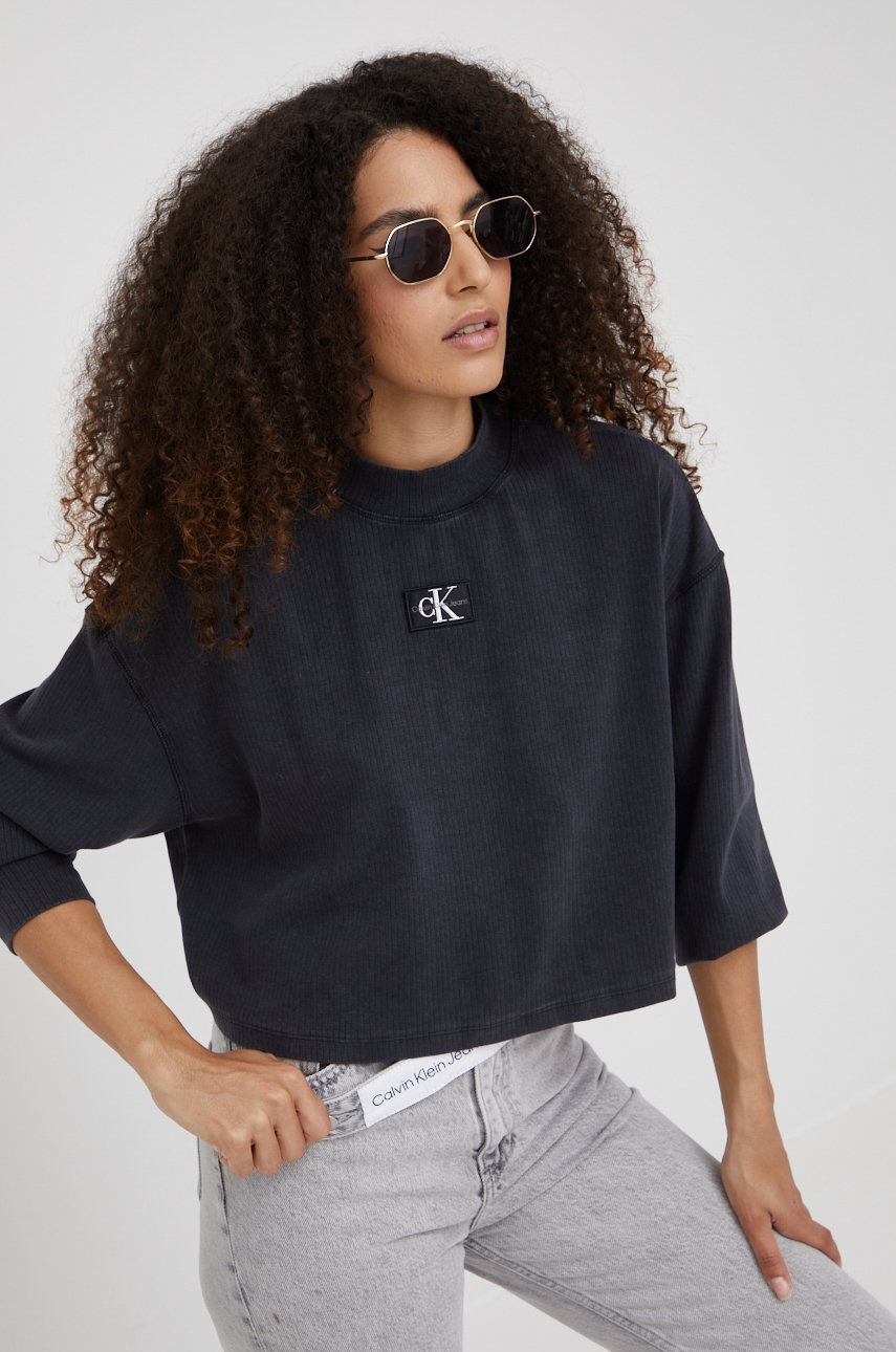 

Блуза с дълги ръкави Calvin Klein Jeans в черно, Черен