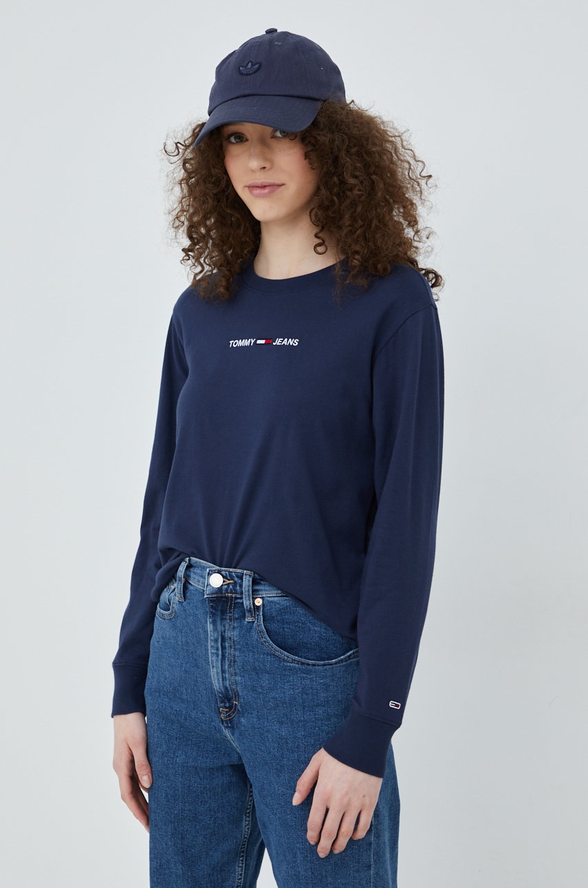 

Памучна блуза с дълги ръкави Tommy Jeans в тъмносиньо, Тъмносин